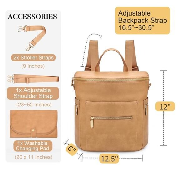 Diaper Bag Backpack Baby Diaper Bag, Large Leather Diaper Bag Backpack main image 5